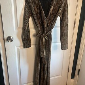 Elegant Striped Brown Maxi Dress